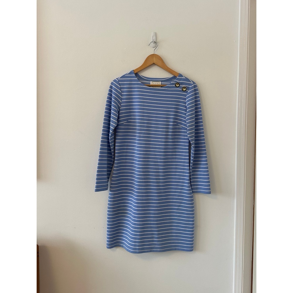 Sail To Sable Baby Blue Striped Long Sleeve T-Shirt Dress | Size Small